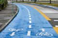 blue painted road bike lane cycling bicycle Royalty Free Stock Photo