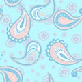 Blue Paisley Elegant Vector Seamless Pattern.