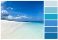 A blue palette created from a beautiful landscape with azure water and white sand