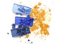 Blue palette eye shadow on yellow crushed cosmetic color