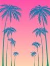 Blue palm trees silhouette on a pink background. Vector illustration, design element for congratulation cards, print