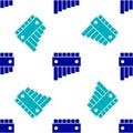 Blue Pan flute icon isolated seamless pattern on white background. Traditional peruvian musical instrument. Folk Royalty Free Stock Photo