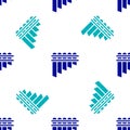 Blue Pan flute icon isolated seamless pattern on white background. Traditional peruvian musical instrument. Zampona Royalty Free Stock Photo