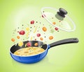 Blue pan with lid. Kitchen tableware. Cooking food. Royalty Free Stock Photo