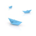 blue paper boats on glossy white surface - perfect serenity - confidently keep afloat metaphor