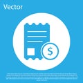 Blue Paper check and financial check icon isolated on blue background. Paper print check, shop receipt or bill. White Royalty Free Stock Photo