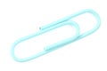 Blue paper clip on a white background, isolate. Top view, flat lay Royalty Free Stock Photo