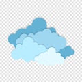 Blue paper cut out cloud icons, signs,weather symbols. Paper cut lot of clouds. Sunny day clouds. Creative paper craft art style, Royalty Free Stock Photo