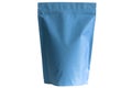 Blue paper doy pack stand up pouch with zipper on white background