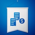 Blue Paper or financial check icon isolated on blue background. Paper print check, shop receipt or bill. White pennant Royalty Free Stock Photo