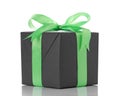 Blue paper giftbox with green ribbon bow Royalty Free Stock Photo