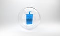 Blue Paper glass with drinking straw and water icon isolated on grey background. Soda drink glass. Fresh cold beverage Royalty Free Stock Photo