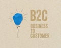 Blue paper light bulb with B2C - Business to customer on brown recycled paper background