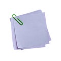 Blue paper note with green clinch Royalty Free Stock Photo
