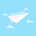 Blue paper plane flying. Message has been sent. Delivering a message. Vector illustration. Royalty Free Stock Photo