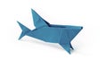 Blue paper shark origami isolated on a white background