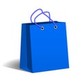 Blue paper shopping bag. Packaging of goods from the store. Shopping and sale. Vector Image.