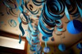 blue paper streamer hanging from ceiling at birthday party Royalty Free Stock Photo