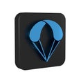 Blue Parachute icon isolated on transparent background. Extreme sport. Sport equipment. Black square button.