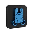 Blue Parachute icon isolated on transparent background. Extreme sport. Sport equipment. Black square button.