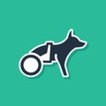 Blue Paralyzed dog in wheelchair icon isolated on green background. Vector