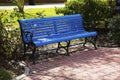 Blue Park Bench at a Park in Brownsville, Texas Royalty Free Stock Photo