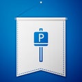 Blue Parking icon isolated on blue background. Street road sign. White pennant template. Vector Royalty Free Stock Photo