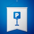 Blue Parking icon isolated on blue background. Street road sign. White pennant template. Vector Illustration Royalty Free Stock Photo