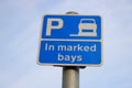 Blue Parking sign with P symbol and car symbol \