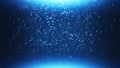 Blue particles shining stars dust bokeh glitter awards dust abstract background. Futuristic glittering in space on black backgroun Royalty Free Stock Photo