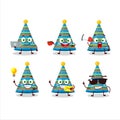 Blue party hat cartoon character with various types of business emoticons Royalty Free Stock Photo