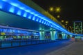 Blue bridge, lighted in the night