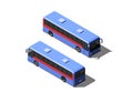 Blue passenger bus. Two different views vector isometric illustration