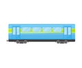 Yellow And Blue Passenger Coach Of Electric Train Or Metro Flat Vector Illustration