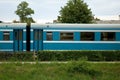 Blue passenger train