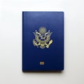 A blue passport with a gold emblem