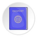 Blue passport icon, cartoon style