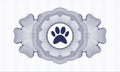 Blue passport money style rosette. Vector Illustration. Detailed with paw icon inside EPS10