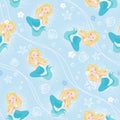 Blue pastel mermaid pattern for kids fashion artwork, children books, prints and fabrics or wallpapers. Fashion illustration