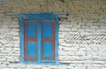 Blue pastel window on the white Stone house wall - texture background - image from nepal poonhill Royalty Free Stock Photo