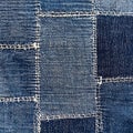 A blue patchwork quilt with white stitching Royalty Free Stock Photo
