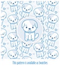 Blue pattern with dogs drawn in kawaii style with -applied swatch