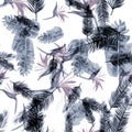 Blue Pattern Nature. White Tropical Nature. Gray Floral Plant. Navy Flora Exotic. Azure Decoration Hibiscus.