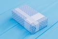 Blue patterned present gift box. Royalty Free Stock Photo