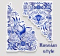 Blue patterns on a corner with birds and flowers in the style of the national porcelain painting. Angular floral elements stickers