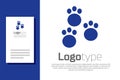 Blue Paw print icon isolated on white background. Dog or cat paw print. Animal track. Logo design template element Royalty Free Stock Photo