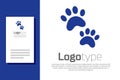 Blue Paw print icon isolated on white background. Dog or cat paw print. Animal track. Logo design template element Royalty Free Stock Photo