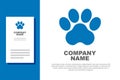 Blue Paw print icon isolated on white background. Dog or cat paw print. Animal track. Logo design template element Royalty Free Stock Photo