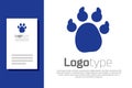 Blue Paw print icon isolated on white background. Dog or cat paw print. Animal track. Logo design template element Royalty Free Stock Photo