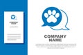 Blue Paw print icon isolated on white background. Dog or cat paw print. Animal track. Logo design template element Royalty Free Stock Photo